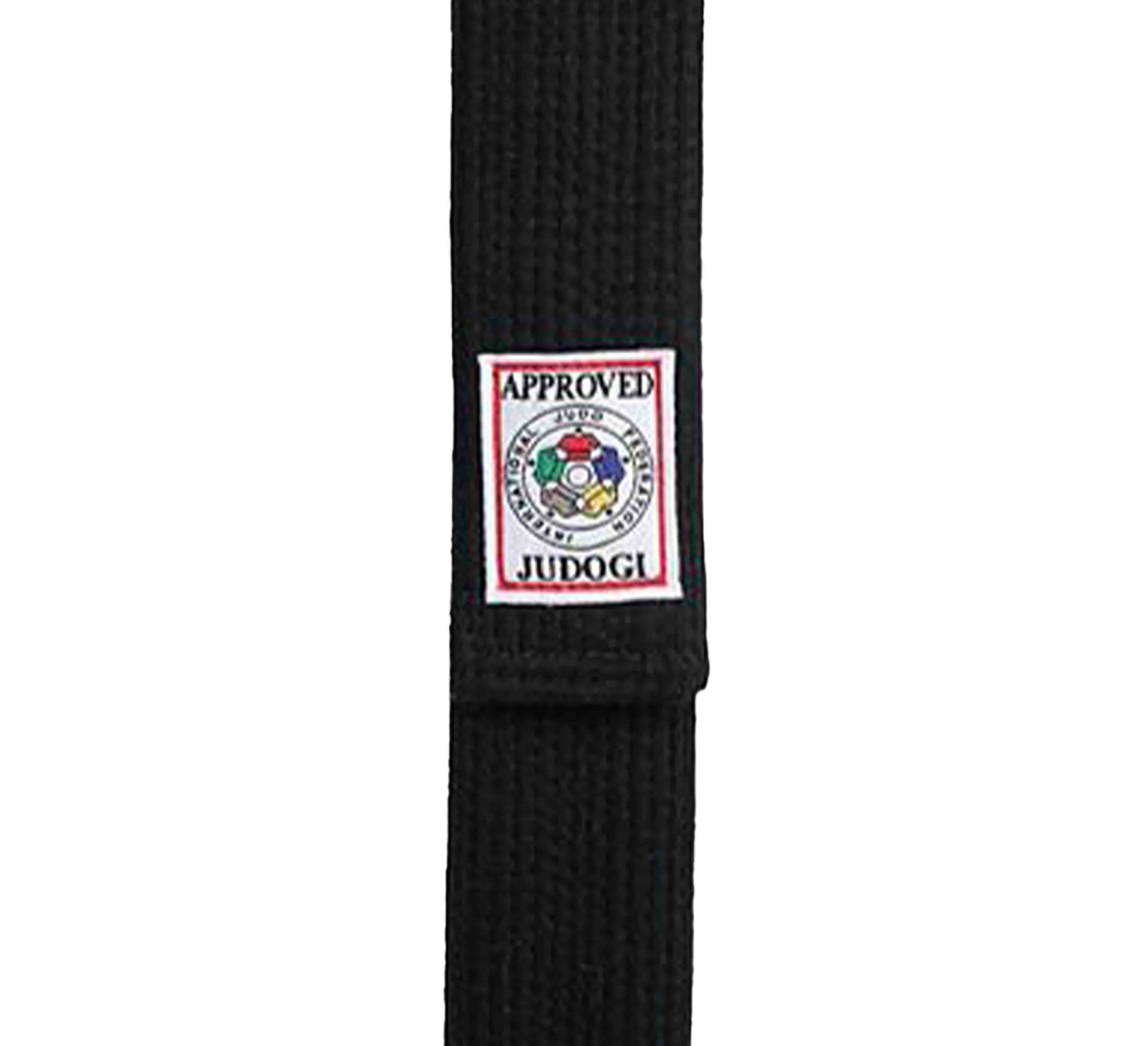 An Ippon Gear Legend IJF Black Belt with a white label.