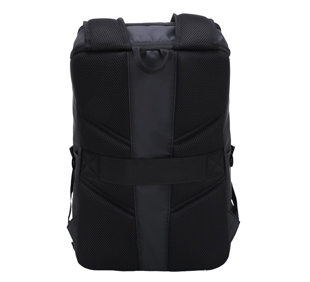 The Urban Day Backpack Black is displayed upright against a white background, showcasing padded shoulder straps and a textured back panel for comfort.