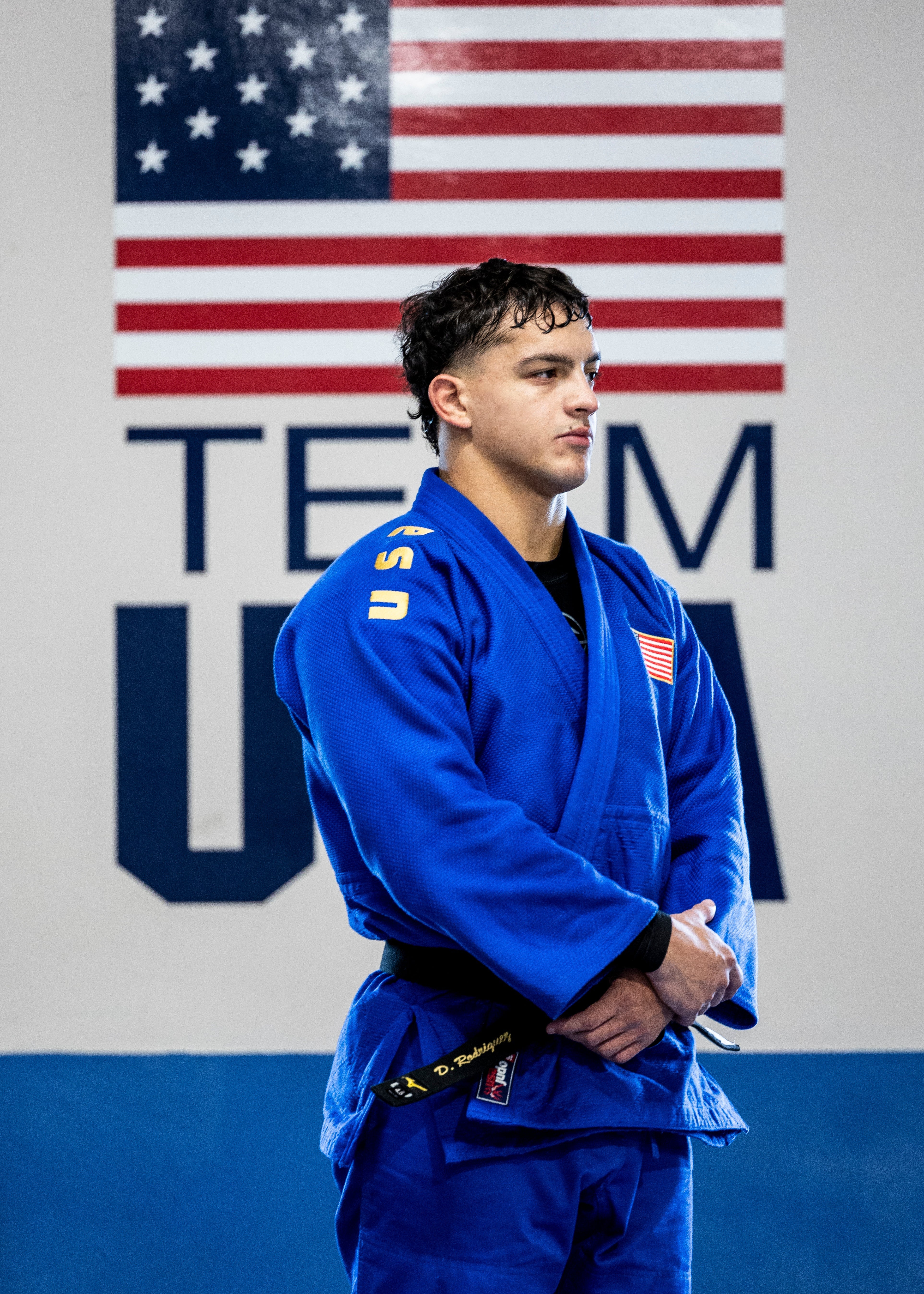 Hatashita Athlete wearing a blue USA Judo Official Judo Gi
